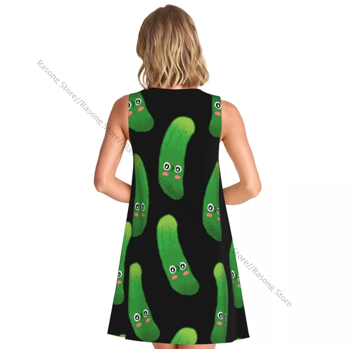 Abito da donna con stampa di cetrioli carino, maglietta casual estiva, abito da spiaggia, copricostume