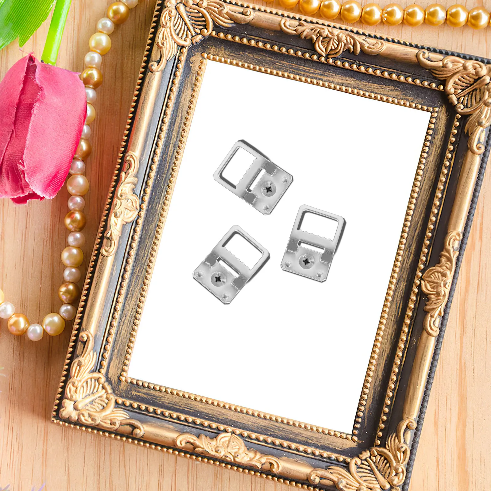 50Pcs Aluminum Picture Frame Hangers Sturdy Photo Frame Hooks Easy Install Photo Hanging Kit for Frames Posters Canvas Artwork