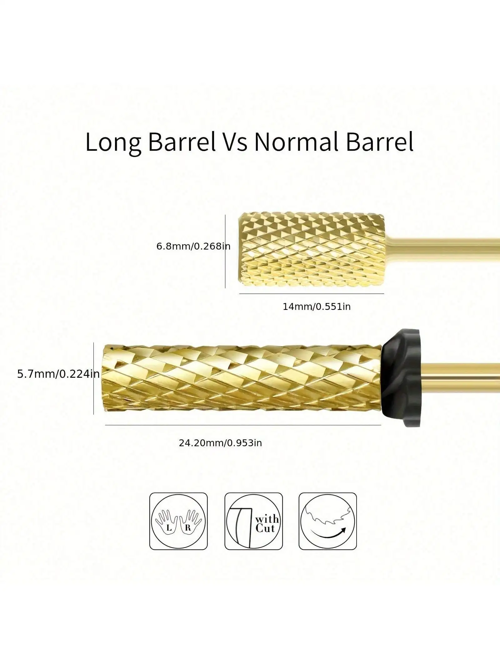 1 Stück 24 mm ungsten Stahl-Nagelbohrer, extra langer Nagelhautbohrer, schnelle Rüstungsentfernung für Nägel, Kunstwerkzeuge, abgestorbene Haut, Häutchen