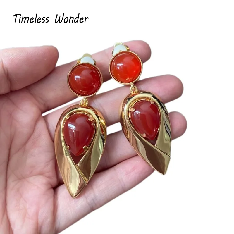 

Timeless Wonder Fancy Geo Glass Leaf Clip on Earrings for Women Designer Jewelry Runway Gift Brincos Sweet Vintage Top 4263