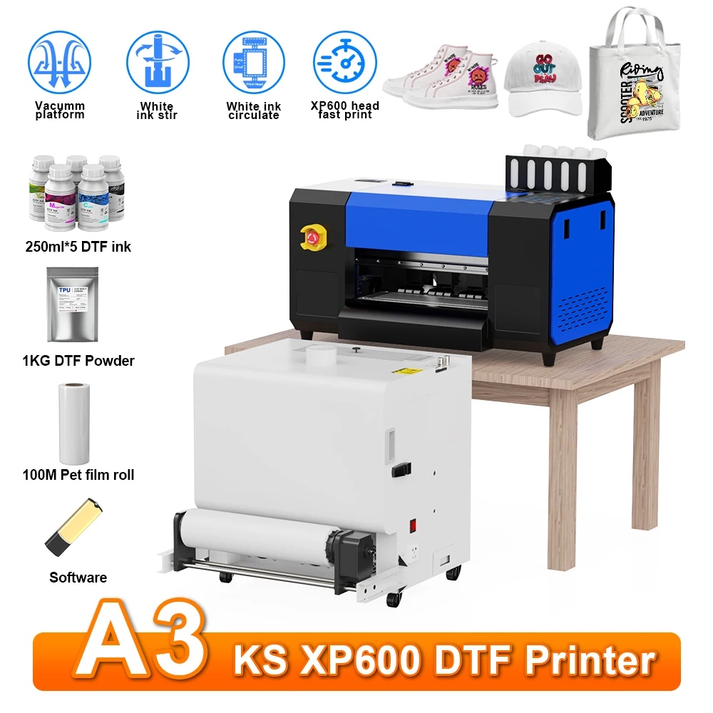 A3+ DTF Printer XP600 Head Impresora DTF Direct to Film for T-shirt Printing Machine Powder Shaking Machine DTF Transfer Printer