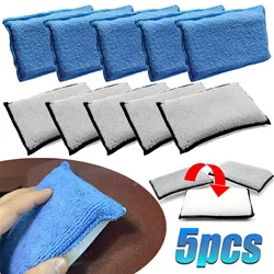 5Pcs Microfiber Car Cleaning Pad Double Side Leather Scrubbing Sponge Soft Car Detailing Wash Sponge Car Interior Cleaning Tools