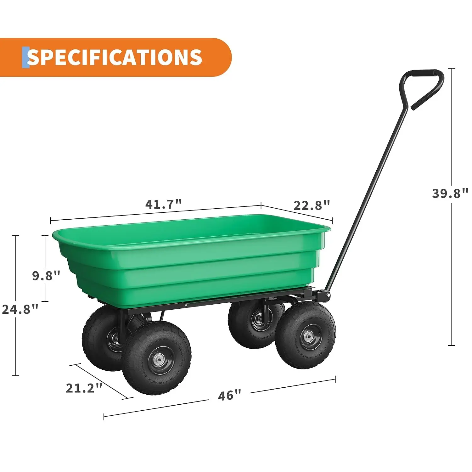 Heavy-Duty Garden Cart 4 Cu Ft 1200Lb Quick-Release Dump Pneumatic Tire Yard Landscaping, Customized