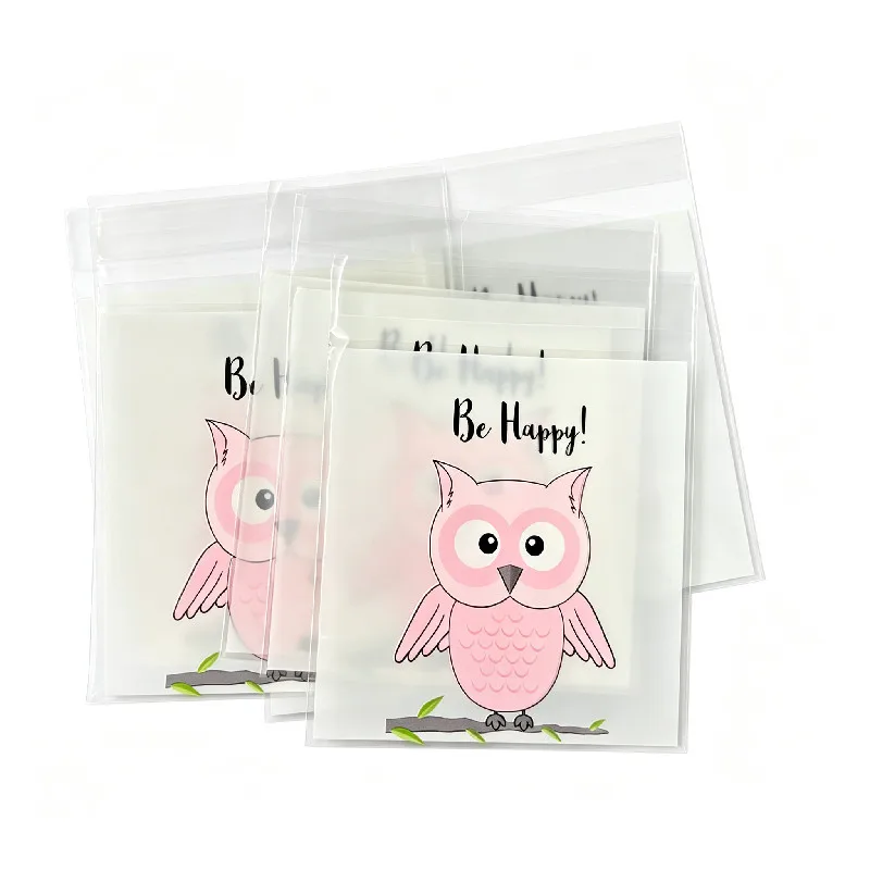 100pcs Happy Owl Cookie Packaging Bags Plastic Self-Adhesive Wedding Candy Gift Decoration Biscuits Bags