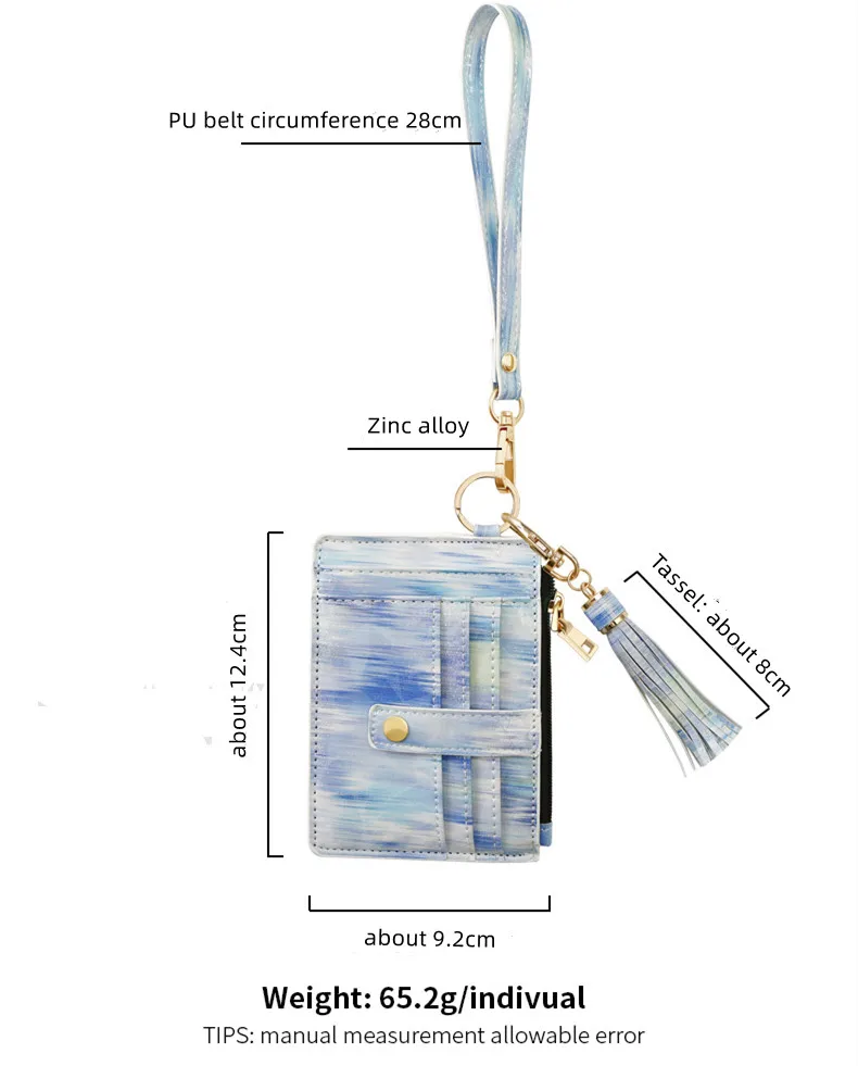 Large Capacity Wallet Keychain Multi-card Holder with Tassel Wrist Strap Female Multi-function Coin Purse Card Holder