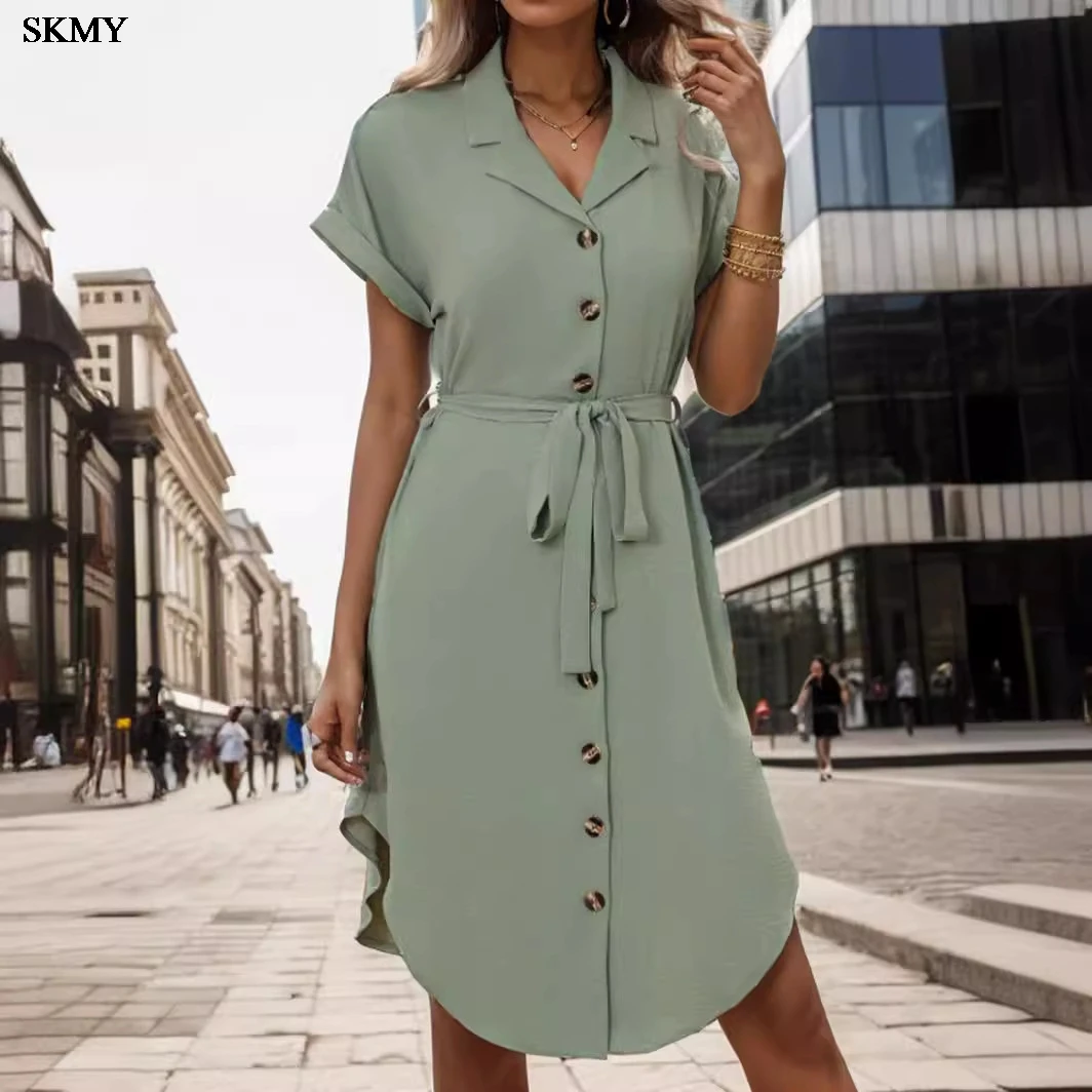 فستان SKMY للسيدات لصيف 2024 بصدر واحد وأربطة وخصر وأكمام قصيرة Abito Da Cerimonia Donna Lungo