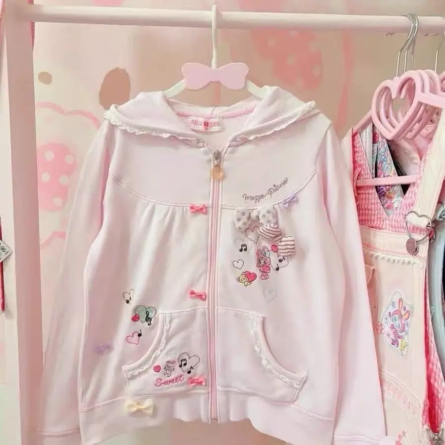 

Japanese Cartoon Mp Cute Daughter Clothing Jojifuku Spring Autumn All Match Pink Long Sleeves Zip Up Hoodie Women Y2k Top