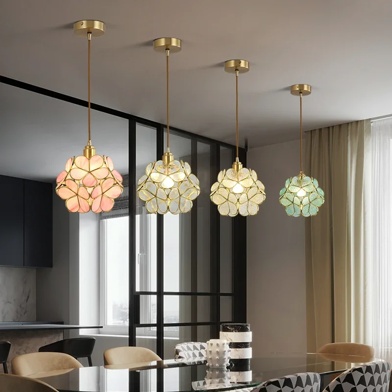 Nordic Luxury Crystal Flower Chandeliers For Kitchen island Dining Room Bedroom Geometric Ceiling Pendant Indoor Light Fixtures