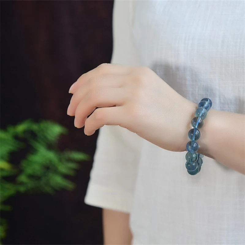 12MM Natural Blue Fluorite Bracelet Handmade Crystal Quartz Jewelry Stretch Bangle Children Birthday Gift 1PCS