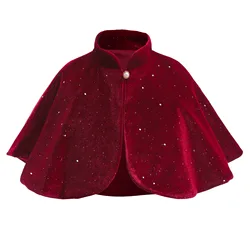 Mantello rosso per ragazze 2023 scialle per feste di natale neonati abbinati abito da banchetto in velluto dorato Poncho Cape Kids Princess Jacket