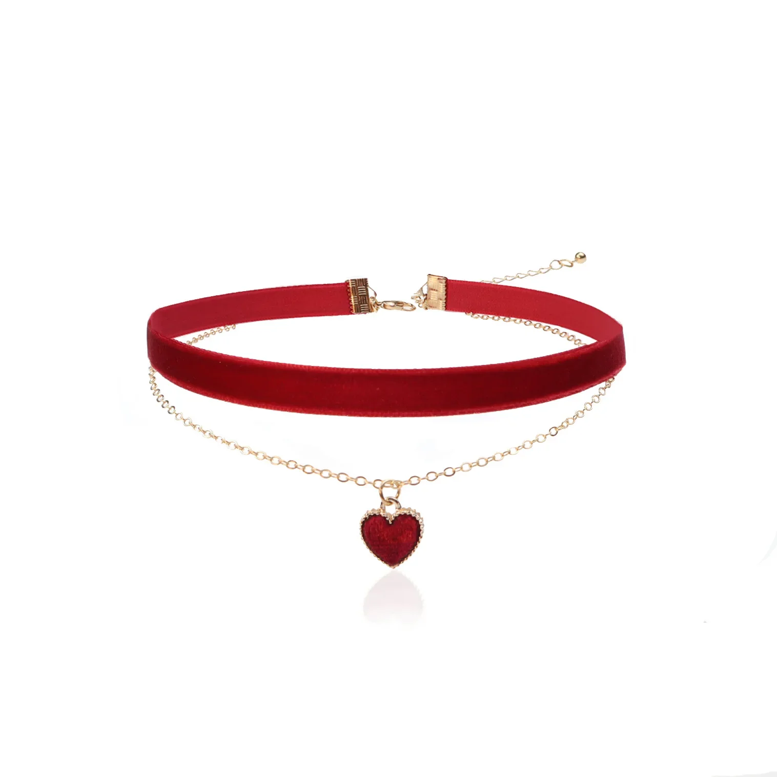 Burgundy Velvet Choker Vintage Necklace with Heart and Lock Pendant for Women Casual and Sporty Accessories Ins Style Body Chain