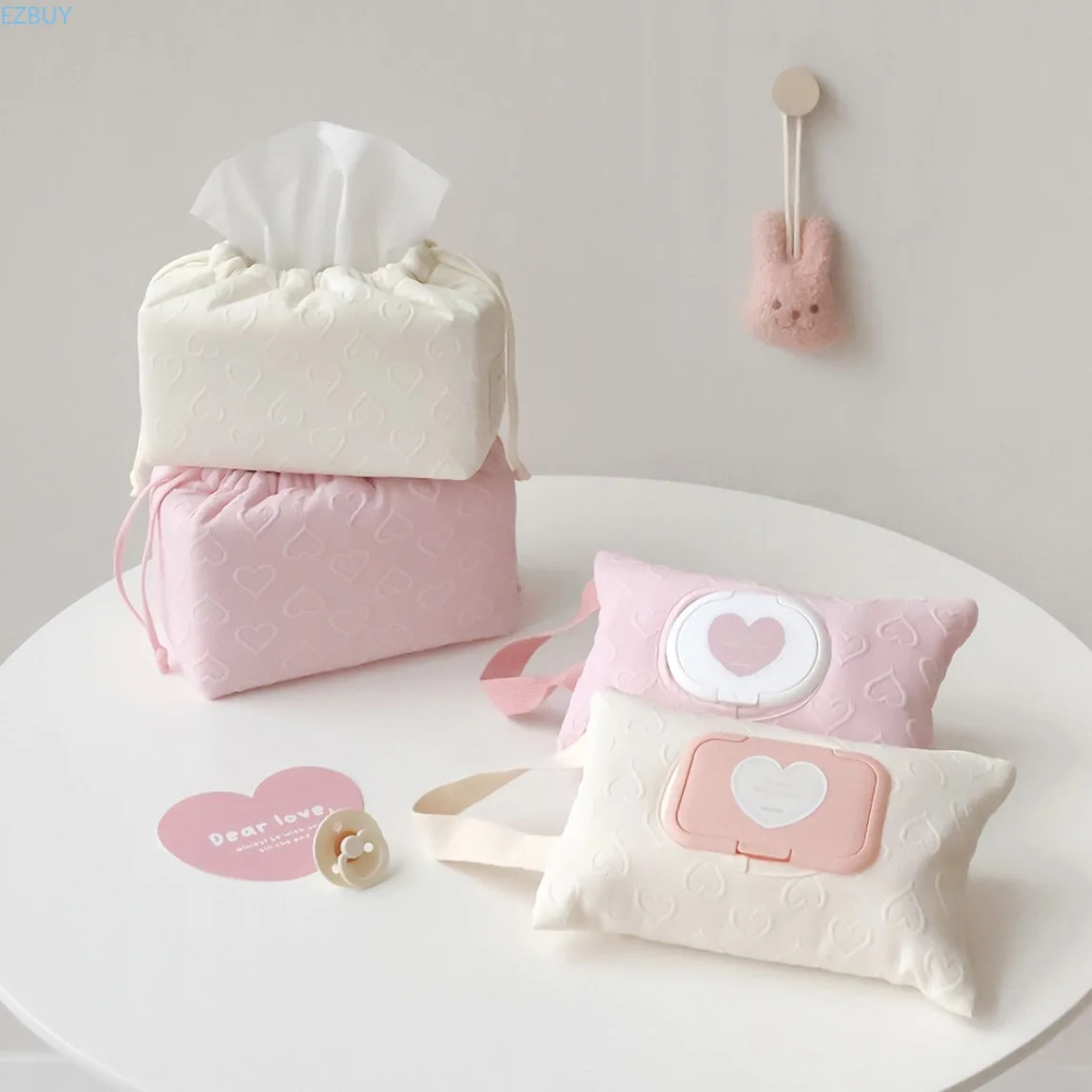 Heart Wet Wipes Case Portable Extraction Tissue Box Travel Car Lanyard Go Out Storage Bag Hanging Bag for Cart Car Tissue Boxs