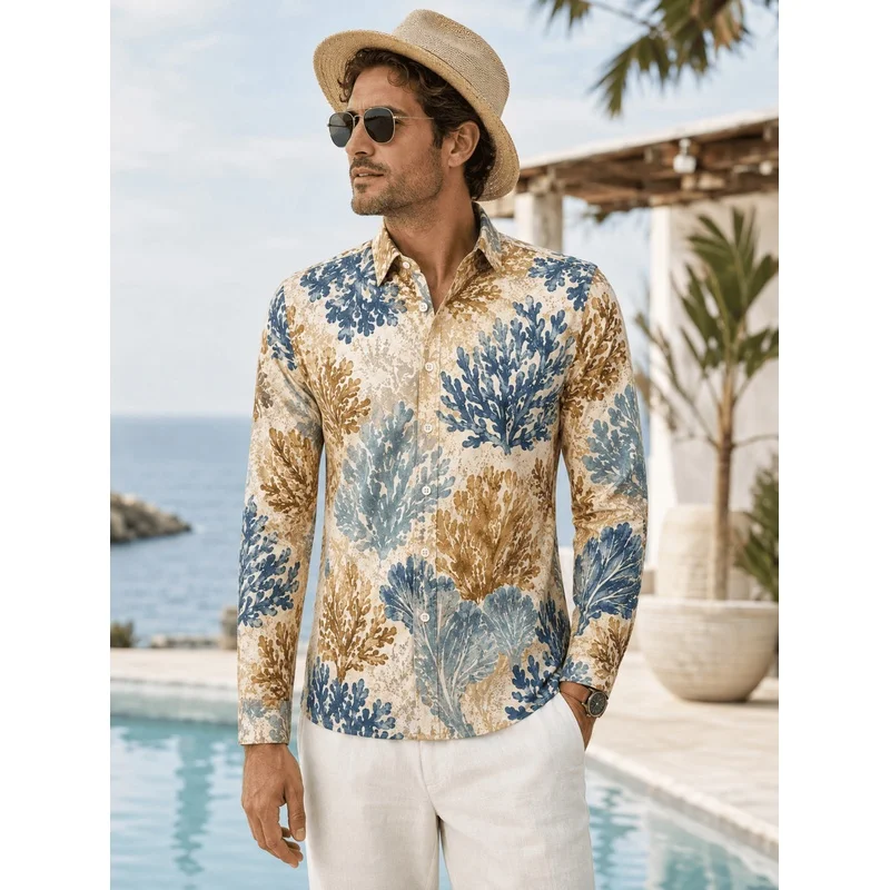 2026 New European and American Trendy Men's Casual Floral Shirt, Retro Simple Style Printed Shirt, New Fall/Winter Collection
