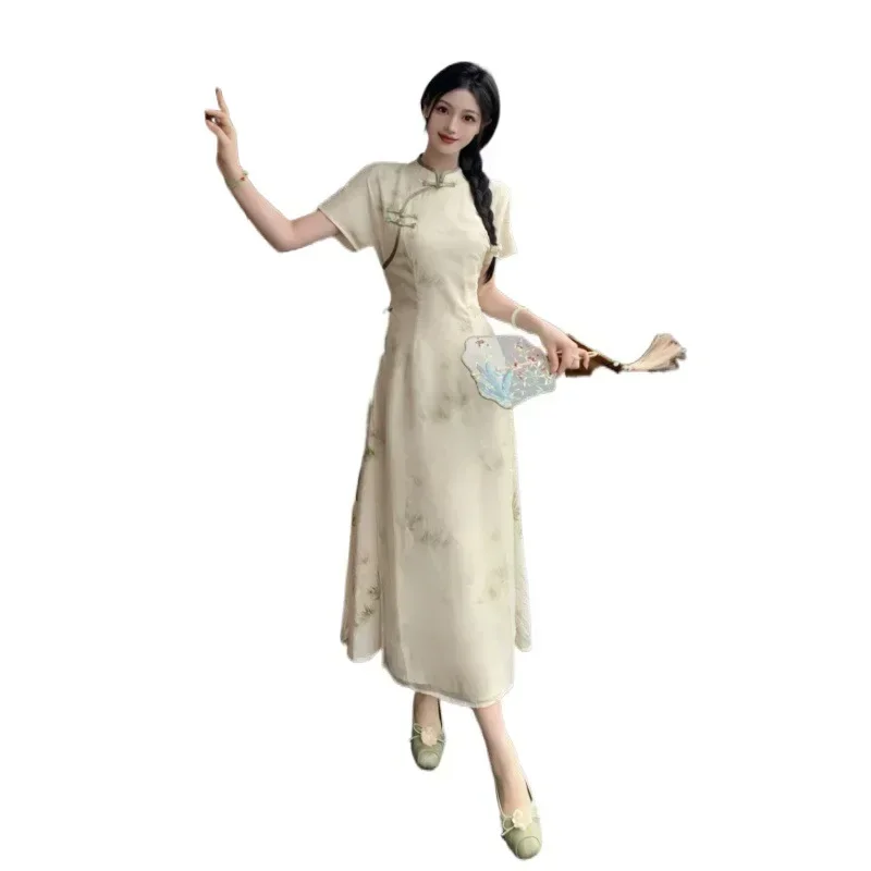 

White Slimming Classical Elegance Long Skirt for Women Plus Size Elegant Chinese Style Cheongsam Dress New Summer
