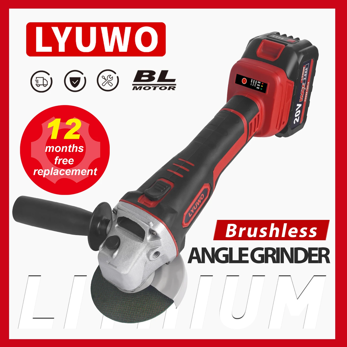 

LYUWO 21V Brushless Rechargeable Angle Grinder Lithium Battery Multi functional Polishing Machine Cutting Machine Electric Tool