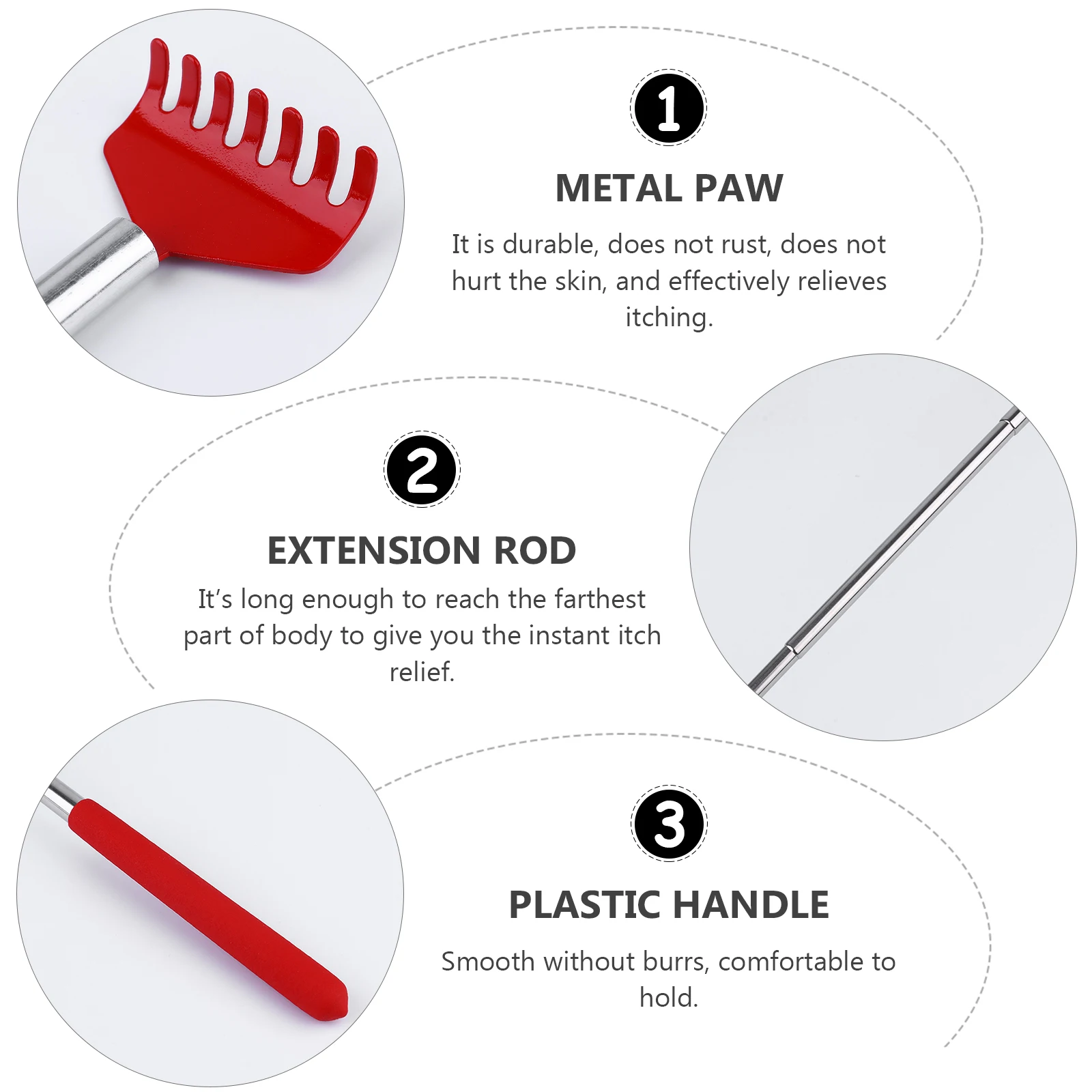 

4pcs Retractable Back Scratcher Stainless Steel Strong Itch Relief Tool 28cm Compact for Adults Pregnant Women Parents Gift Red