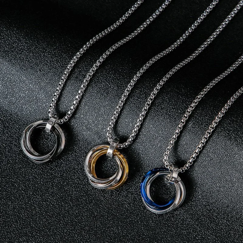 Mens Jewellery Titanium Stainless Steel Couple Ring Pendant Necklace for Men Geometric Round Eternal Necklace Party Jewelry Gift