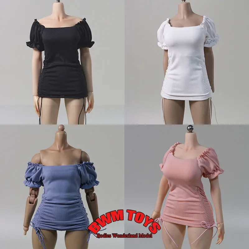 DMTOYS 1/6 Scale Female Soldier French Pleated Bubble Sleeve Drawstring Dress Clothes For 12inch Action Figure Doll