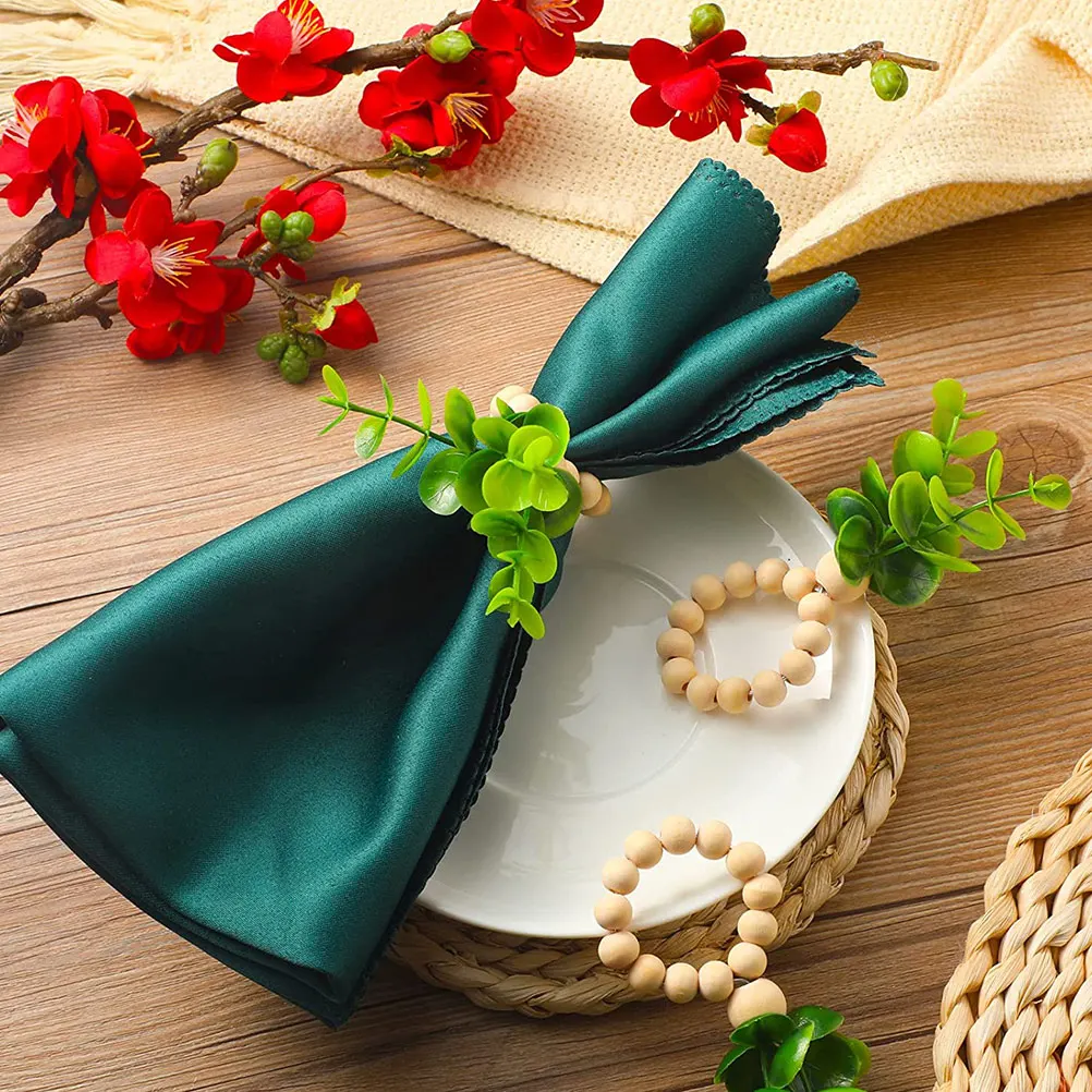 

6 pcs Wood Bead Napkin Rings Premium Material Plant Shaped Design Sturdy Lightweight Decorative Napkin Holders For Weddings