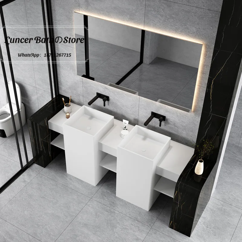Artificial stone countertop column basin washbasin combination for hotels, guesthouses, homes