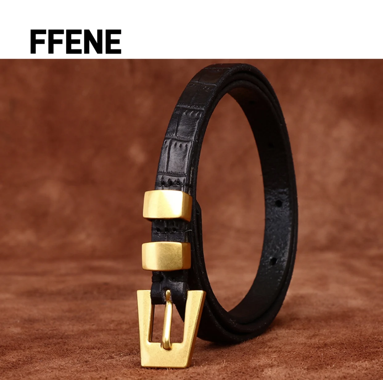 

Luxurious pure cowhide fine belt for women, high-end, versatile, fashionable, ins style, pressure crocodile pattern, genuine