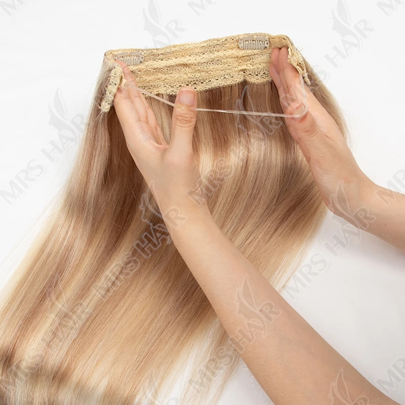 MRSHAIR كليب في وصلات الشعر شعر الإنسان قطعة واحدة مستقيم P18-613 شقراء وصلات شعر طبيعية 12-24 بوصة خيط صنارة الصيد 4 مقاطع