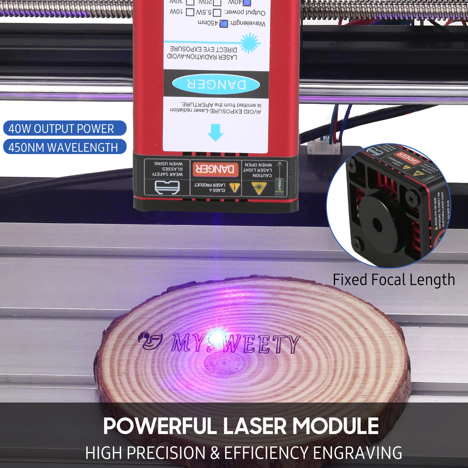 5.5/10/20/30/40W/80W Laser Module 450nm Engraving Laser Head Adjustable Length High Precision Engraving Plastic Leather Wood