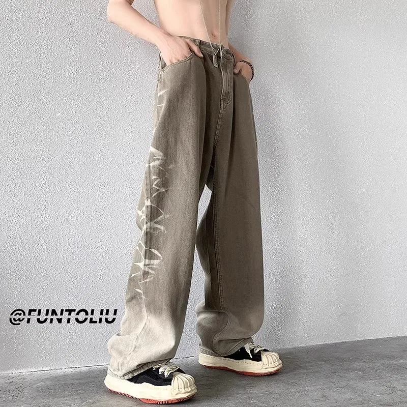 

Men's Loose Fit Warm Denim Jeans High Waist Straight Leg adient Sle American Retro High Street Faion Autumn Winter Larg...