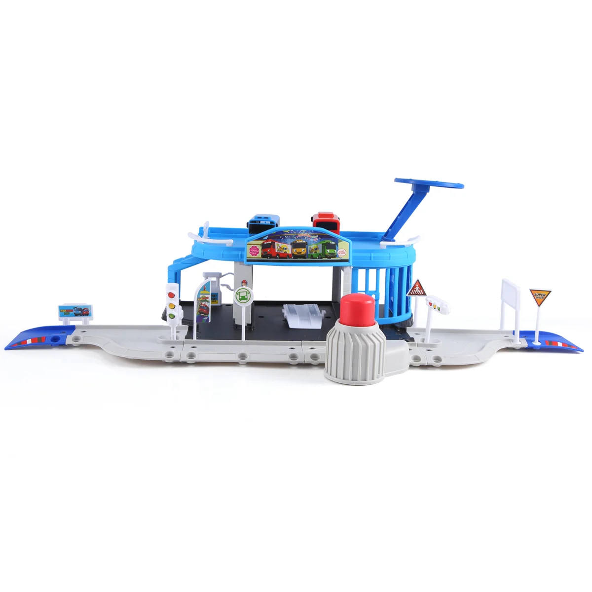 Cartoni animati Tayo il piccolo autobus Set Stazione bus assemblata Parcheggio Modello di pista di auto con 2 mini autobus Tayo