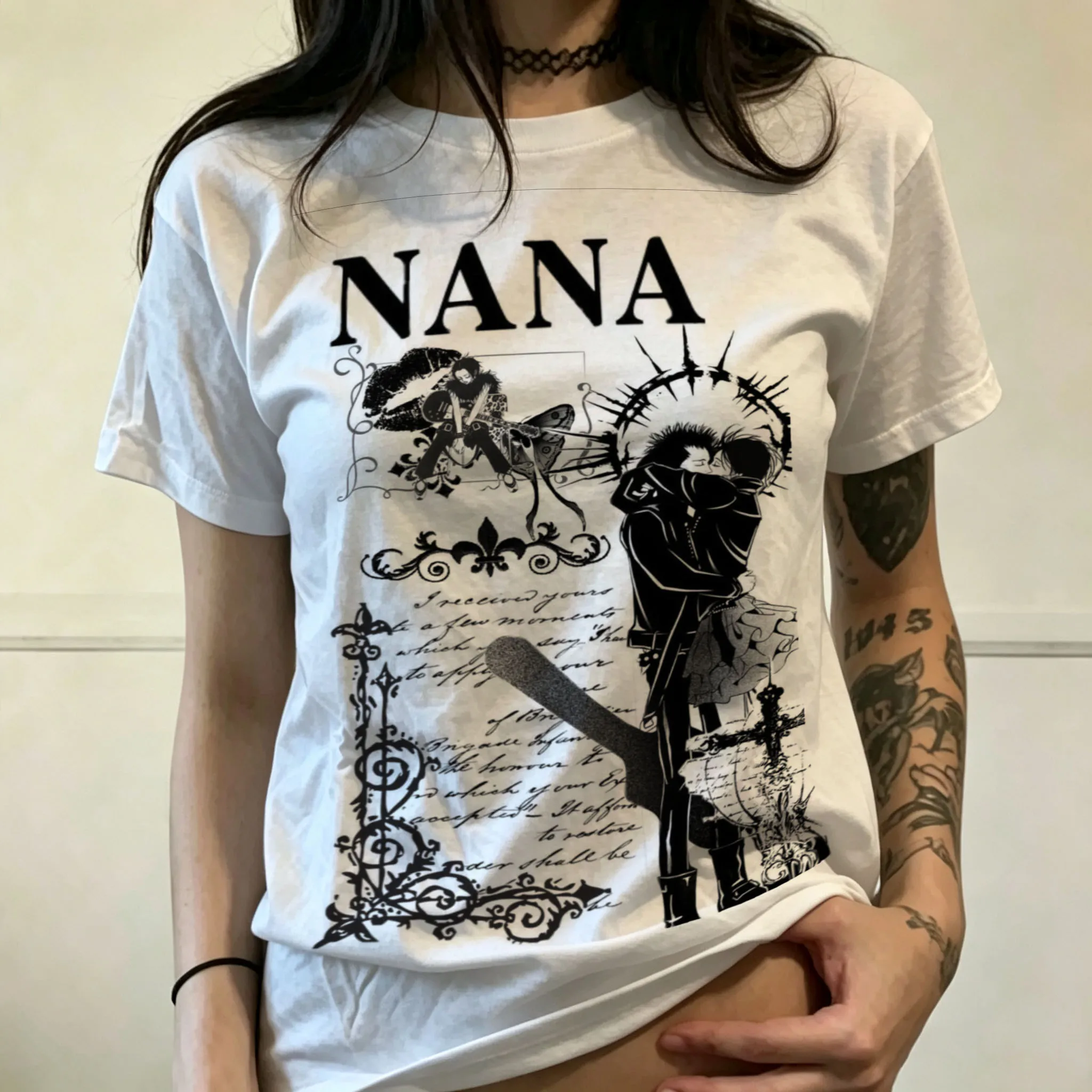 Vintage Nana Osaki Anime T-Shirt for Men Women Death Metal Theme Design Harajuku Y2K Trendy Vintage Casual Streetwear Tee Tops