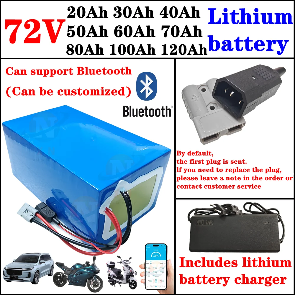 72v 40Ah 50Ah 60Ah 70Ah 80Ah 100Ah 200Ah 300Ah lithium ion battery pack lipo bluetooth BMS 3000W 5000W 8000W 12000W vehicle