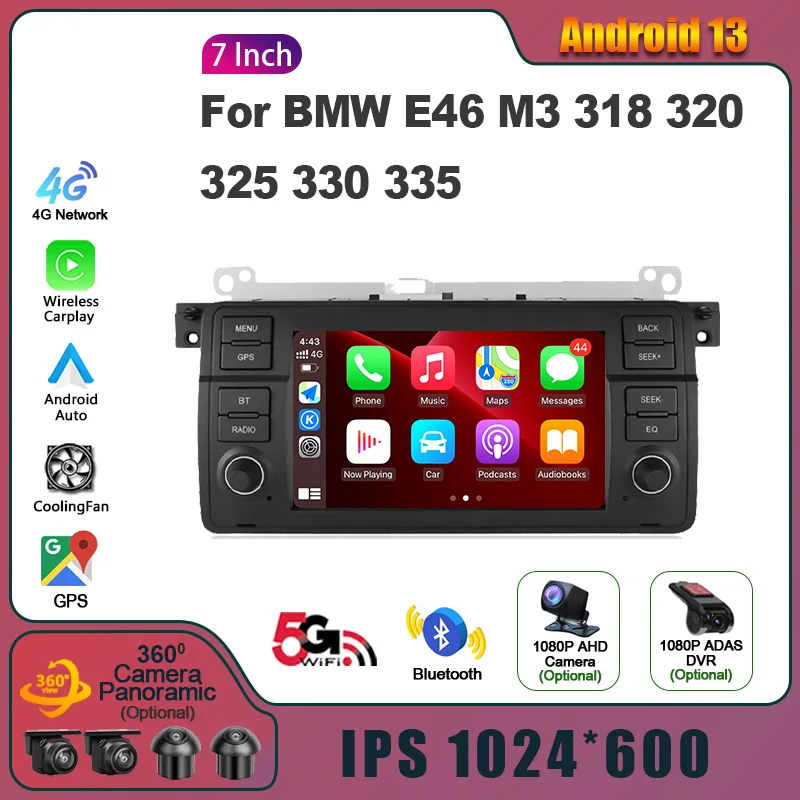 For BMW E46 M3 318 320 325 330 335 Car Radio Multimedia Navigation Wireless Carplay Stereo Android 13 2 Din Screen 4G Head Unit 