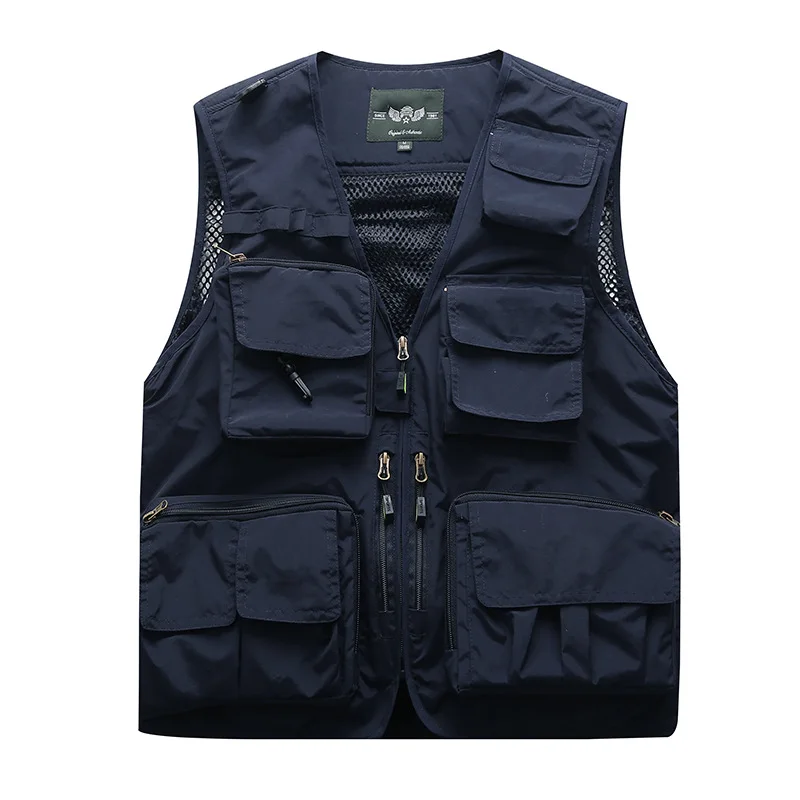 MaiDangDi Spring/Summer Men's Mesh Work Vest Work Style Multi Pocket Decorative Jacket Extra Large Men Top Daily Casual Coat