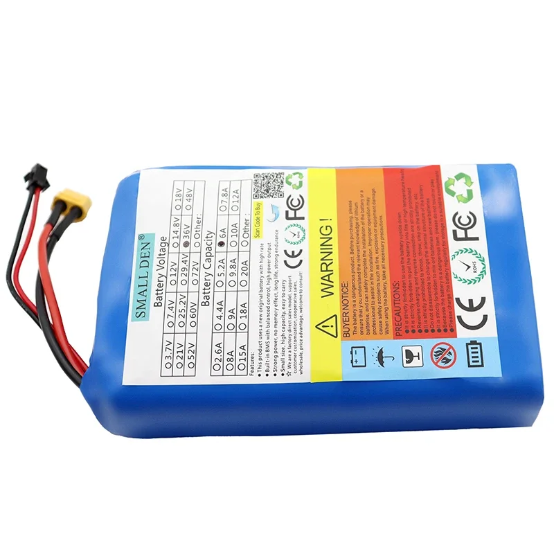 Paquete de batería de litio de 36V, 6Ah, 18650, motor 10S2P de 540W para herramientas electrónicas, celdas de extensión portátiles ultrafinas con cargador BMS + 2A