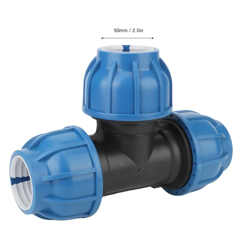 PE Plastic Water Pipe Fitting Accessories 50mm Tee Connector For Pipe Connection