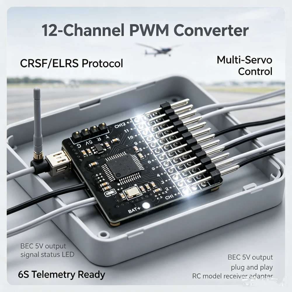 DC 5V CRSF to PWM 12 Channel Converter PWM Adapter Board RC Model Receiver Signal Converter CRSF/ELRS BEC