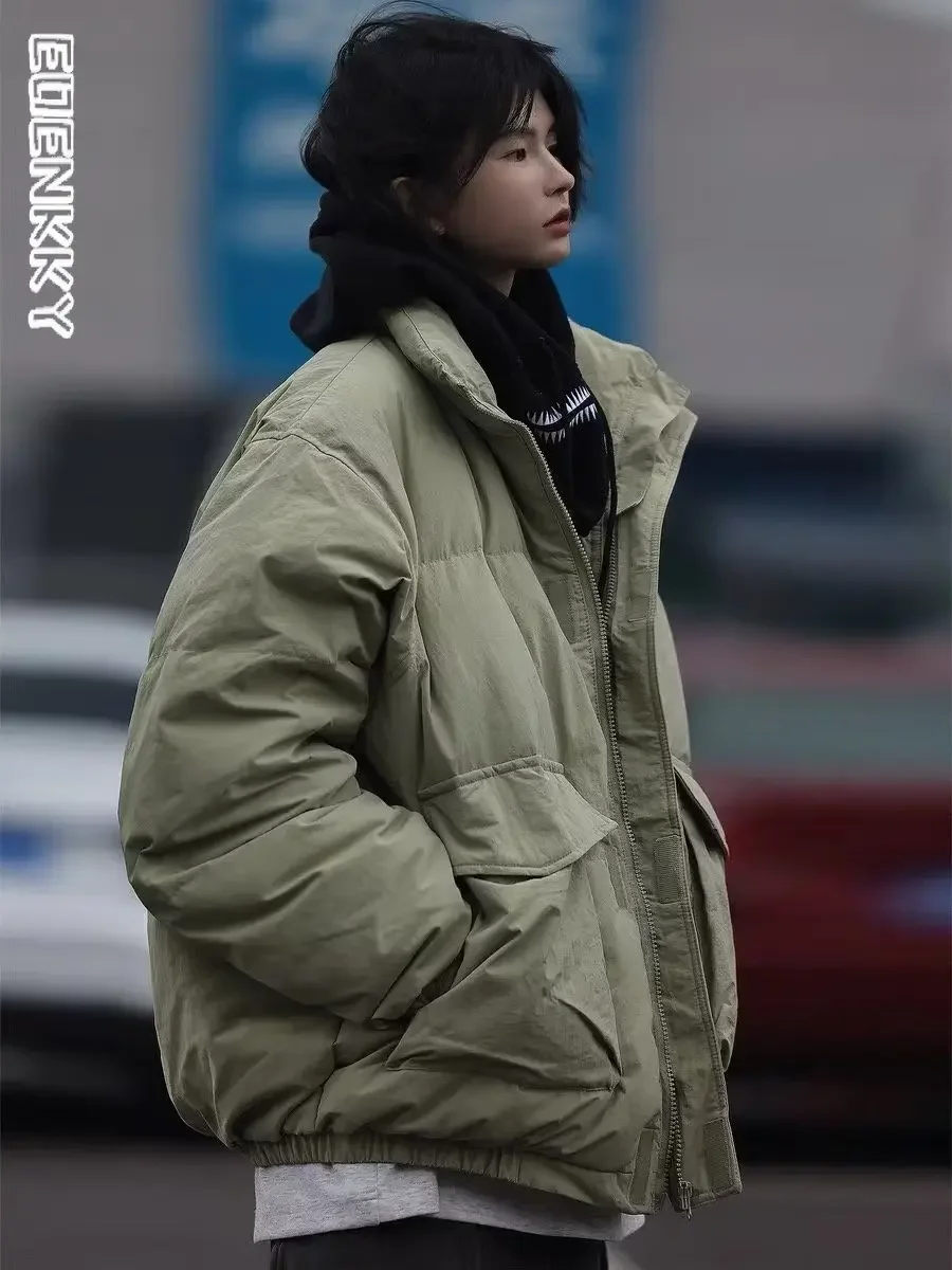 Homens e mulheres estilo coreano retrô gola Parkas acolchoadas, jaqueta grossa de inverno, casaco de bolso solto vintage casual rua alta, novo