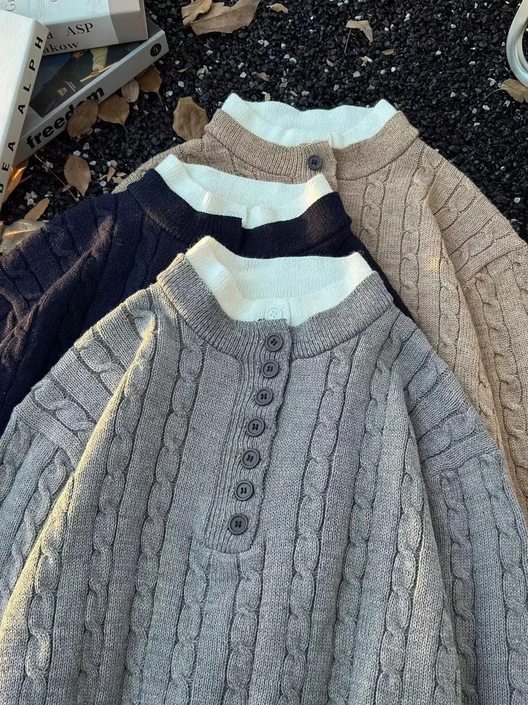 

Мужской вязаный свитер на осень-зиму, свободный крой, имитация двухслойности, с высоким воротником, с узором косы, премиум-класса, повседневный, с длинным рукавом