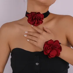 New Fashion Big Rose Flower Choker Bracelet Wide Soft Velvet Party Necklaces Adjustable Neck Decoration Girls Gift