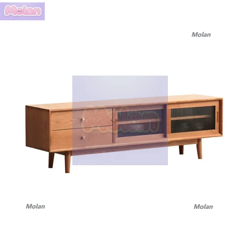 

North American cherry wood solid wood TV cabinet small apartment Japanese glass door audio-visual cabinet storage living room fl