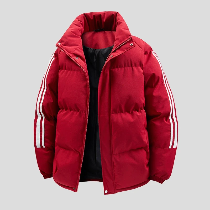 

Красное зимнее хлопковое пальто Jaet для пар с воротником-стойкой, пальто для мужчин и женщин, молодежное теплое пальто с длинной застежкой-молнией