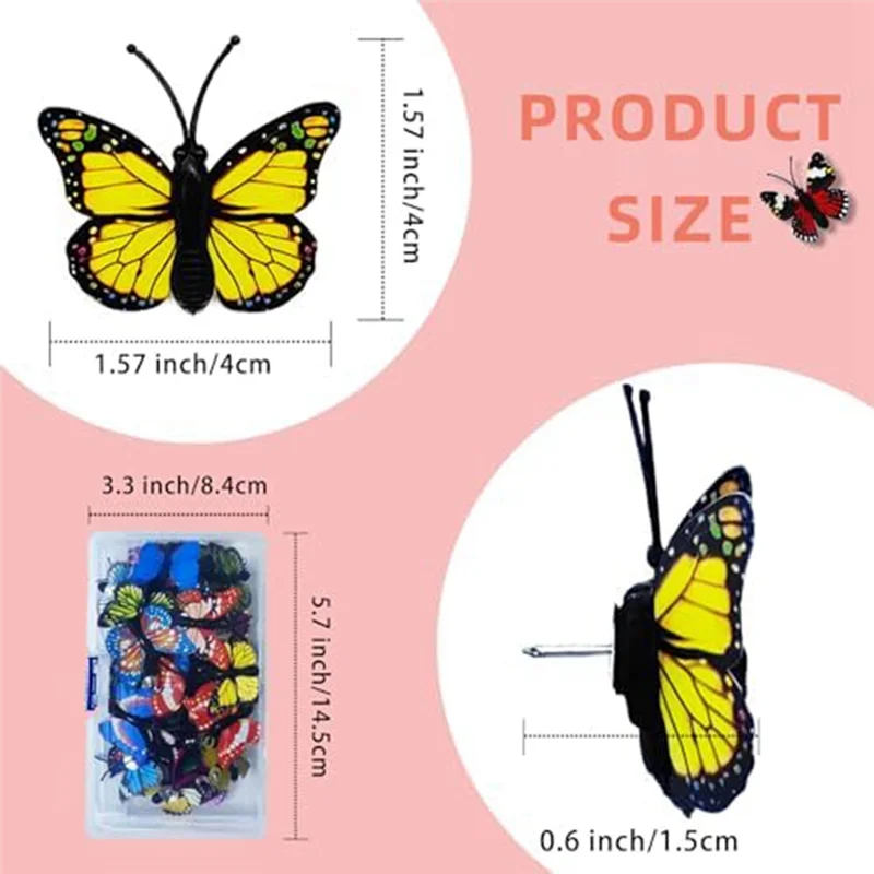 40 قطعة من مسامير الإبهام المزخرفة على شكل فراشة - مسامير الإبهام لدبابيس الضغط المزخرفة على الحائط، ملونة ومتينة وسهلة التركيب