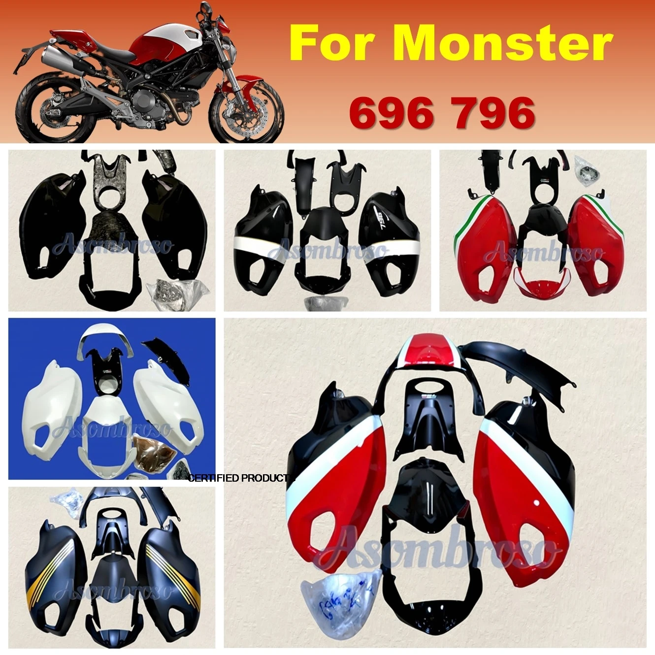 New Rebuilding Bodywork Fairings For DUCATI Monster 696 796 1100 1100S Wrecked Sportbike Rebuild Fairing Kit