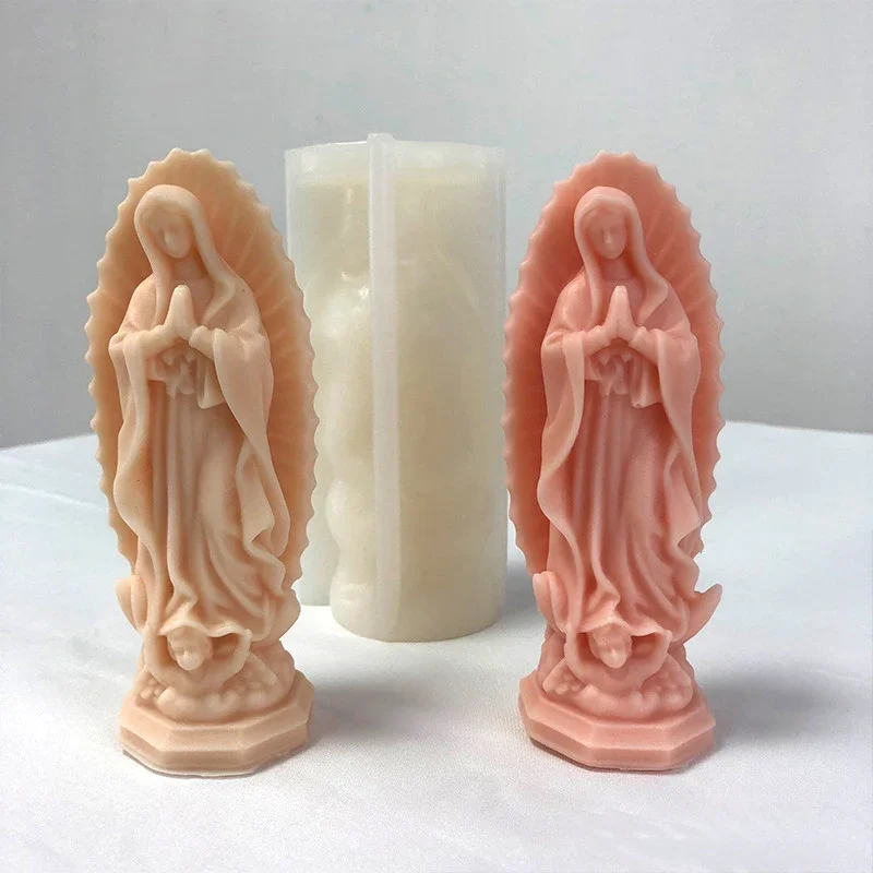 Small Virgin Mary Silicone Candle Mold Christ Religious Statue of The Birth Mother Plaster Crafts Gift Resin Molds Home Decor