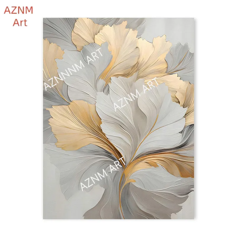 Abstract Gold White Leaf Posters Nordic Luxury Canvas Painting Prints Modern Wall Art Decor