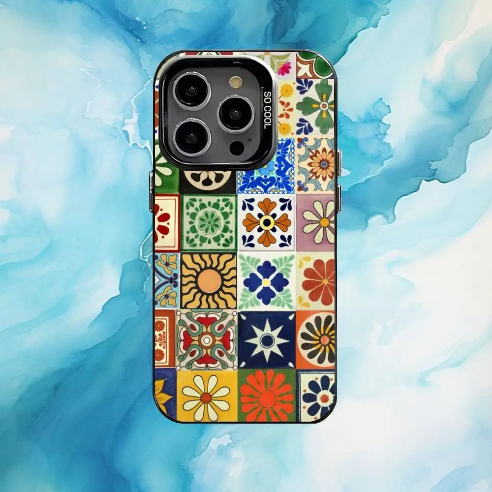 حافظة هاتف فسيفساء من بلاط البحر الأبيض المتوسط لهاتف iPhone17,16,15,14,13,12,11 Plus، Pro Max مطلية بالفضة باللون الأسود والداخل #2