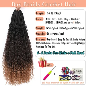 Bewill-Bohemian Box Tranças com Encaracolado termina, sintético Box Tranças, Crochet extensões de cabelo, Deusa, 14 8 principais vendas cabelo 14 inches cacheado - №2