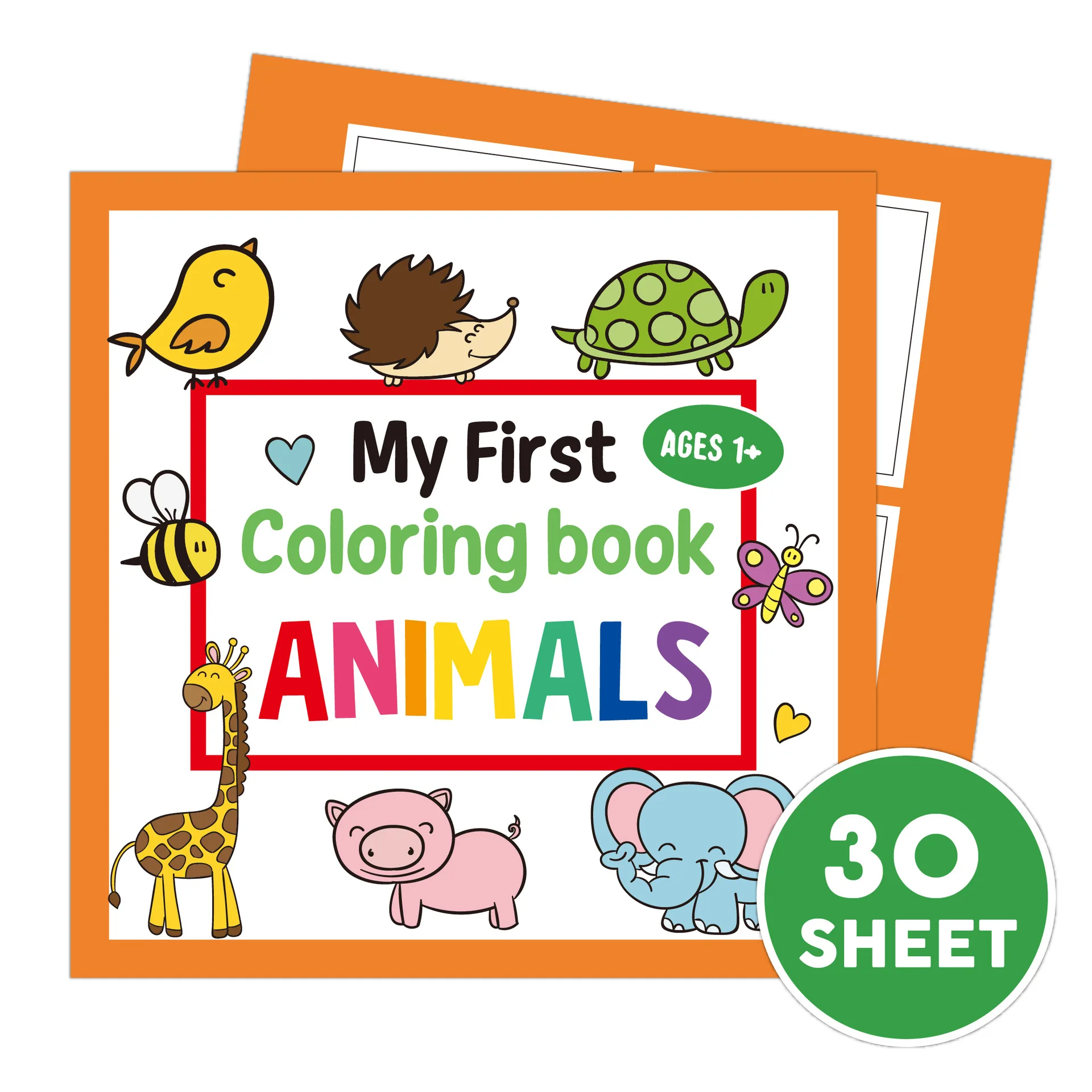 30 Pages Hand Drawn Children's Doodle Coloring Book with Cute Cartoon Animals for Early Painting