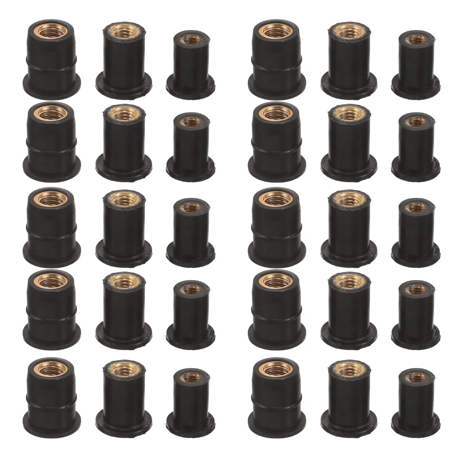 37Pcs Motorcycle Windshield Fairing Nuts Rubber Well Nut Kit M4 M5 M6 Black Brass Expansion Nuts Leakproof Vibration Absorption