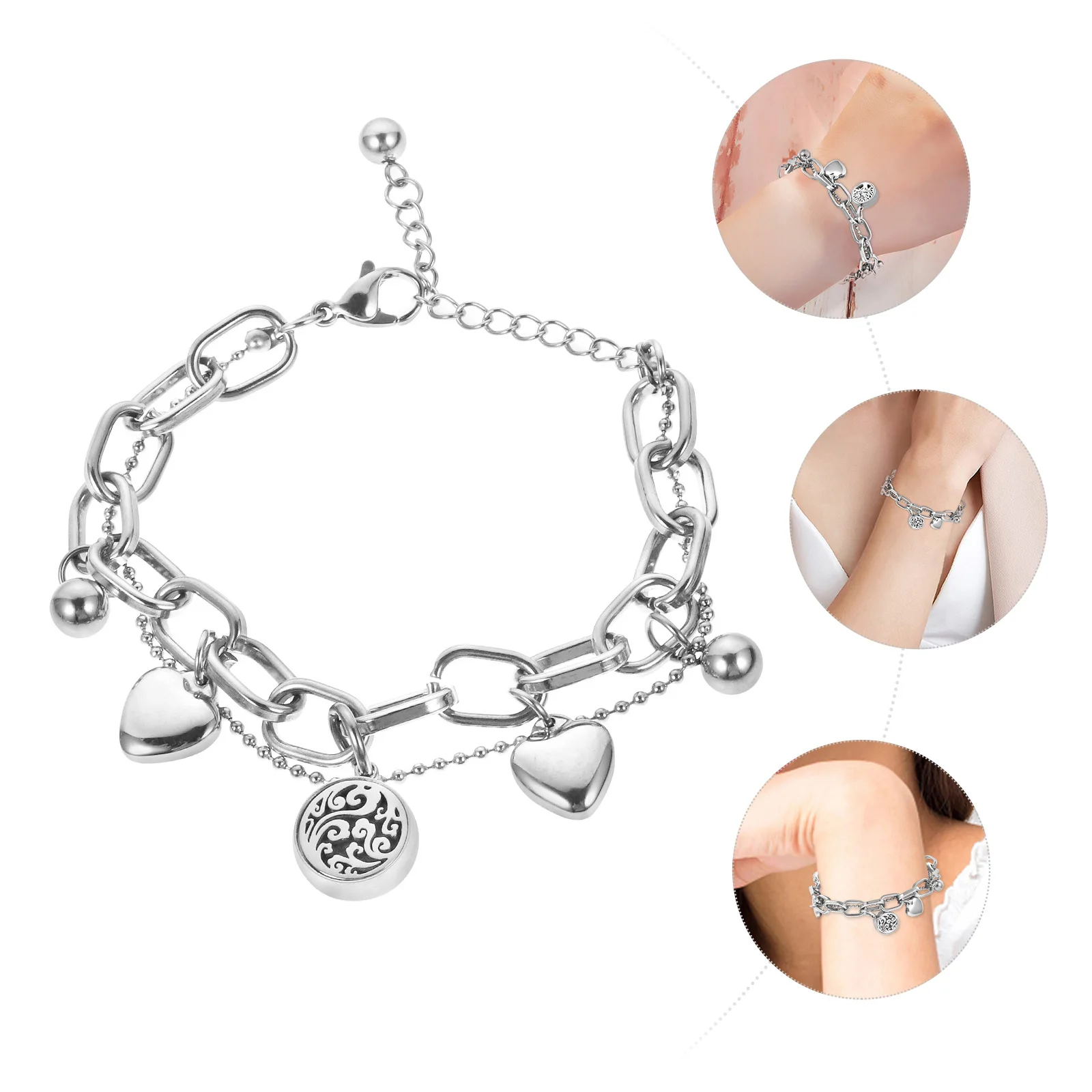 

1 Set Adjustable Heart-Shaped Pendant Bracelet Hollow Aromatherapy Essential Oil Diffuser Creative Elegant Wrist Decoration Hand